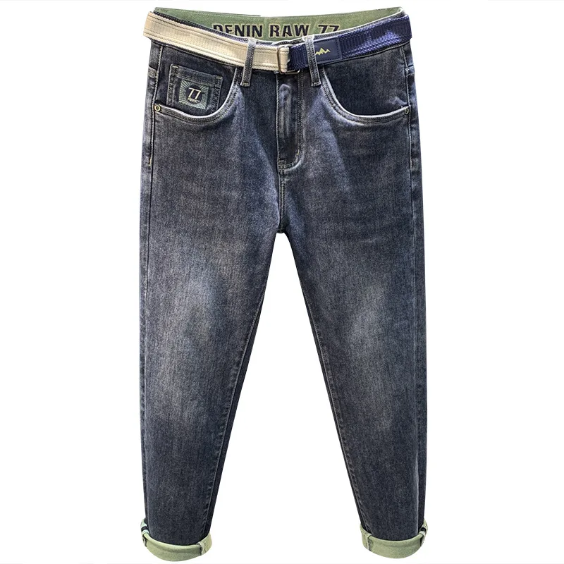 Men's Jeans Fashionable 2024 Trendy High-End Embroidery Stretch Slim-Fitting Ankle-Tied Washed Handsome Pencil Pants Trousers