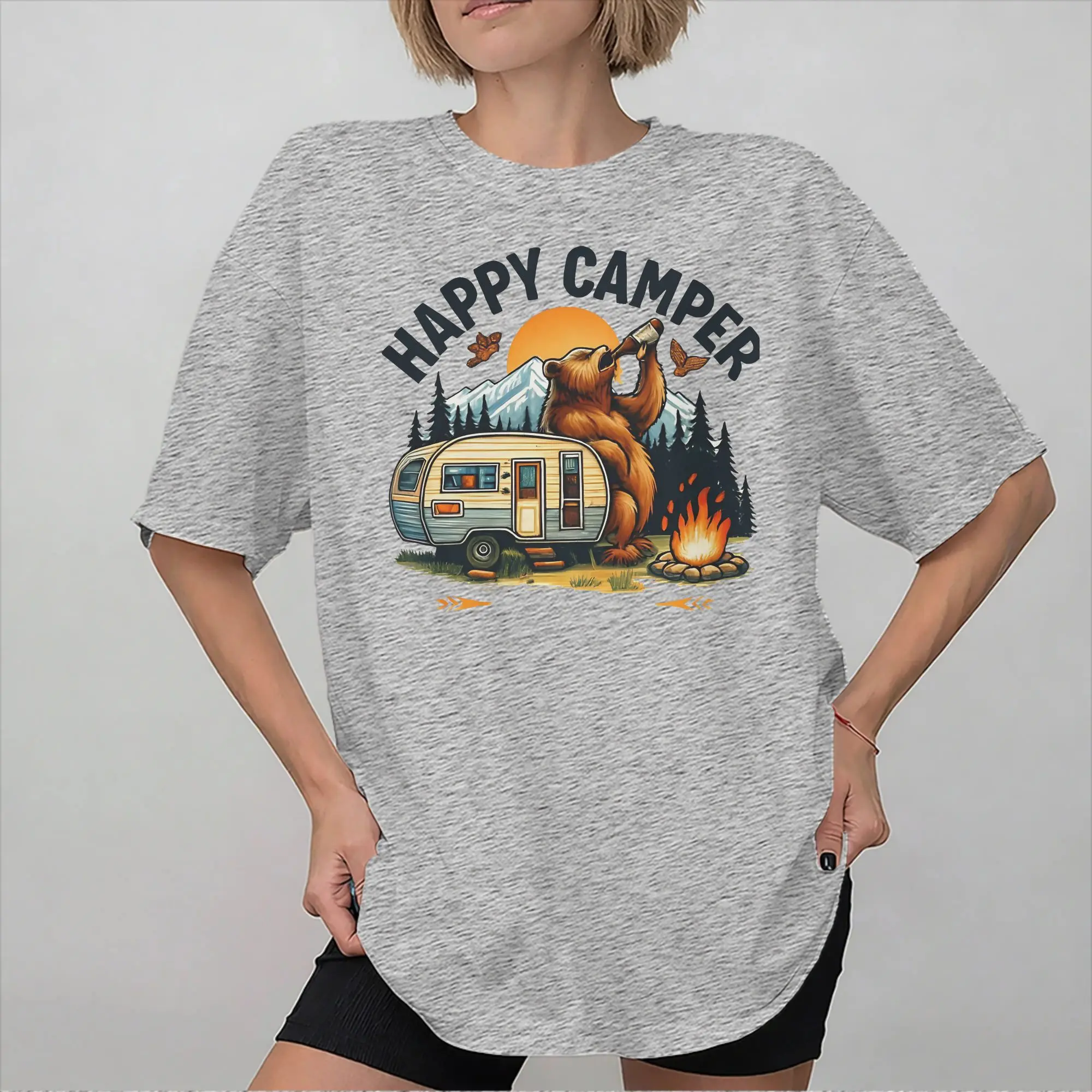 Happy Camper Nature Camping Tee Shirt for Men Women New Arrival T Shirts  Cotton Clothes
