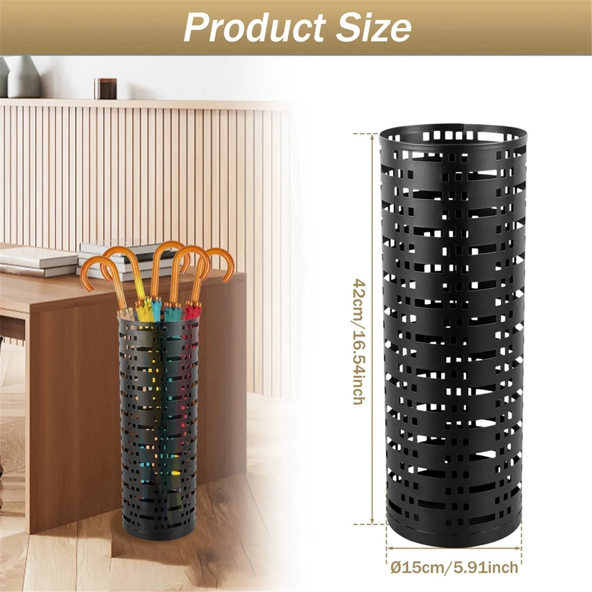 

Держатель для зонта Стеллаж для хранения зонтов Подставка для зонта Коробка Полое ведро для хранения Черный