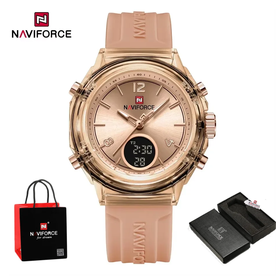 NAVIFORCE Original Brand Women's Watch Outdoor Sports Waterproof Watch Double Quartz Watch Silicone Strap Package Gifts 2026