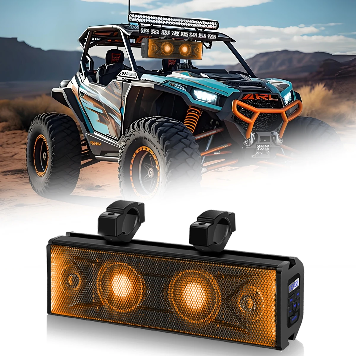 16 Inch UTV Golf Cart Sound Bar 2-Speaker Waterproof Bluetooth Multicolor LED RGB Lighting Remote Control  For Marine Boat
