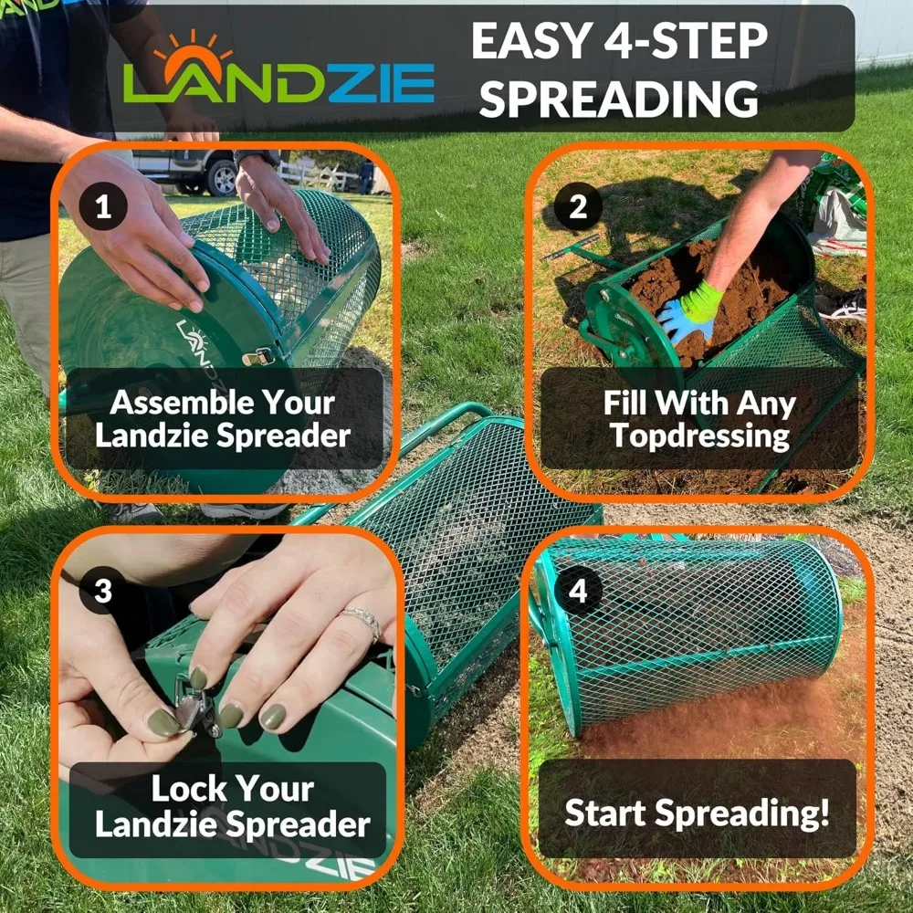 أسطوانة توزيع سماد وخث الطحلب الأصلية مقاس 24 بوصة، تربة علوية، رمل، ساد، المهاد، أداة توزيع العشب والحديقة #6