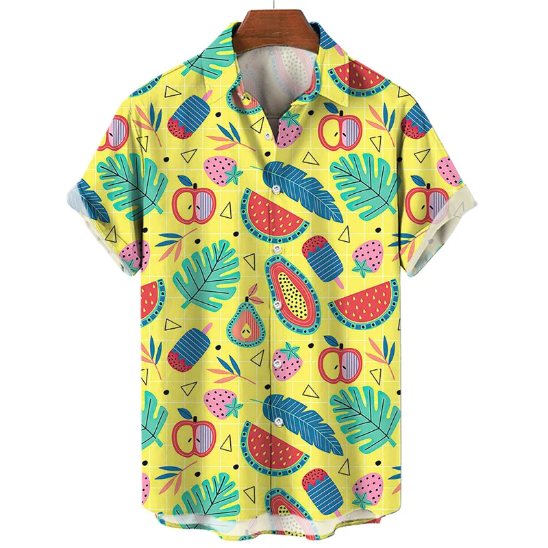 Hawaiian Tropical Fruit Shirt For Men Button Lapel Short Sleeve Shirts Summer Male Clothing 3D Pineapple Banana Printed Blouse