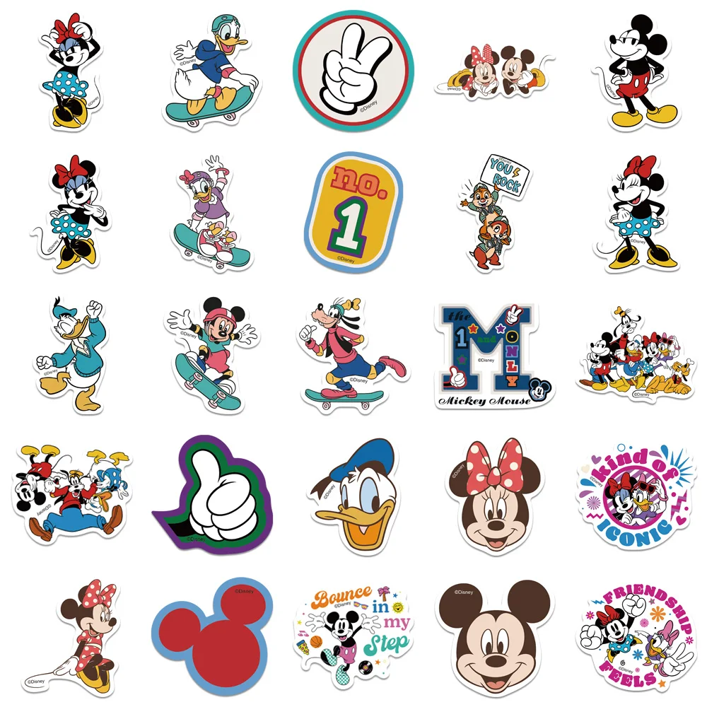 50PCS Disney Movie Mickey Stickers Anime Decal DIY For Skateboard Laptop Motorcycle Cool Cute Cartoon Sticker Pack Kids Toy