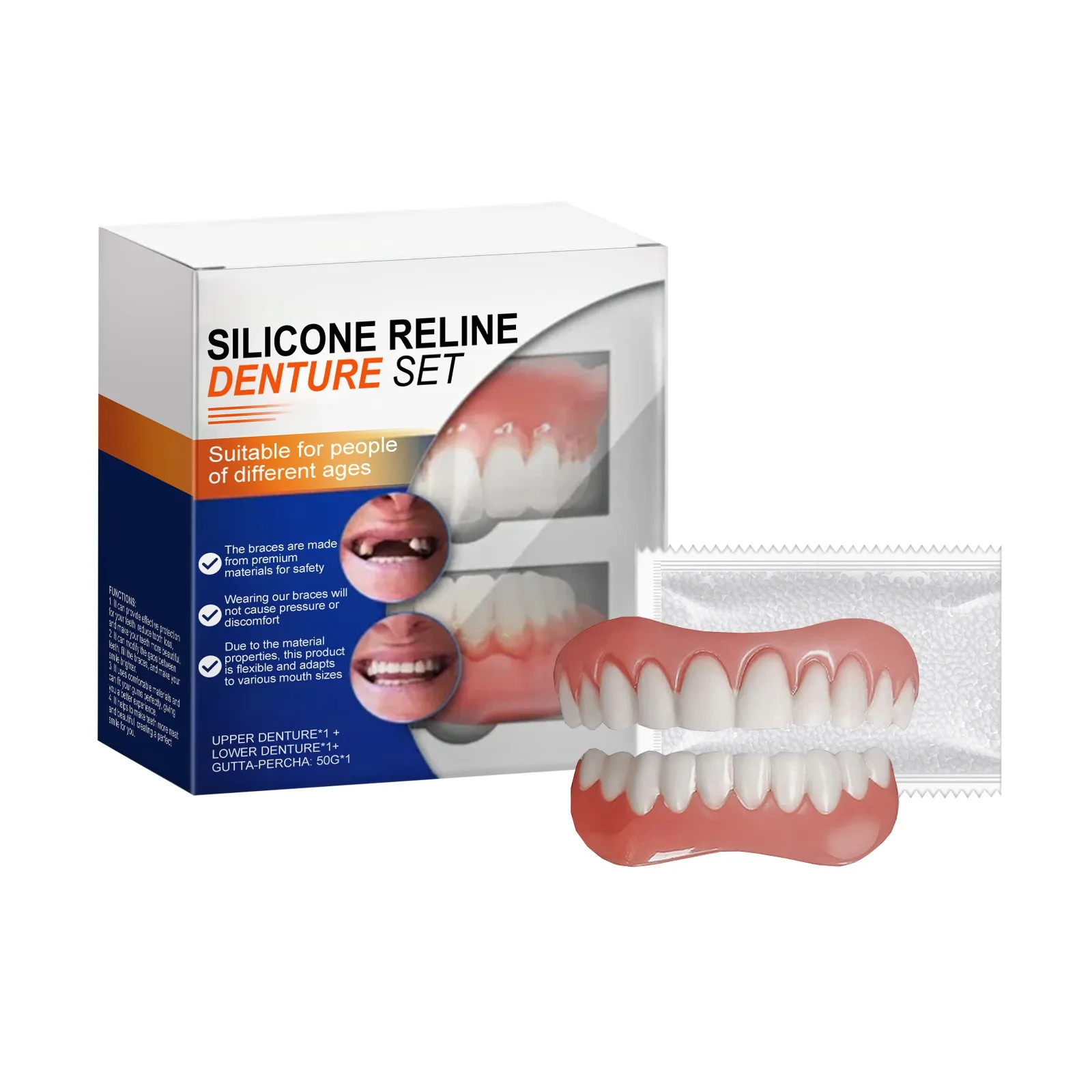 New Unisex Silicone Denture Set High Quality Adjustable Comfortable Material Brand Whiten Teeth Beauty Care Denture Adhesive Kit