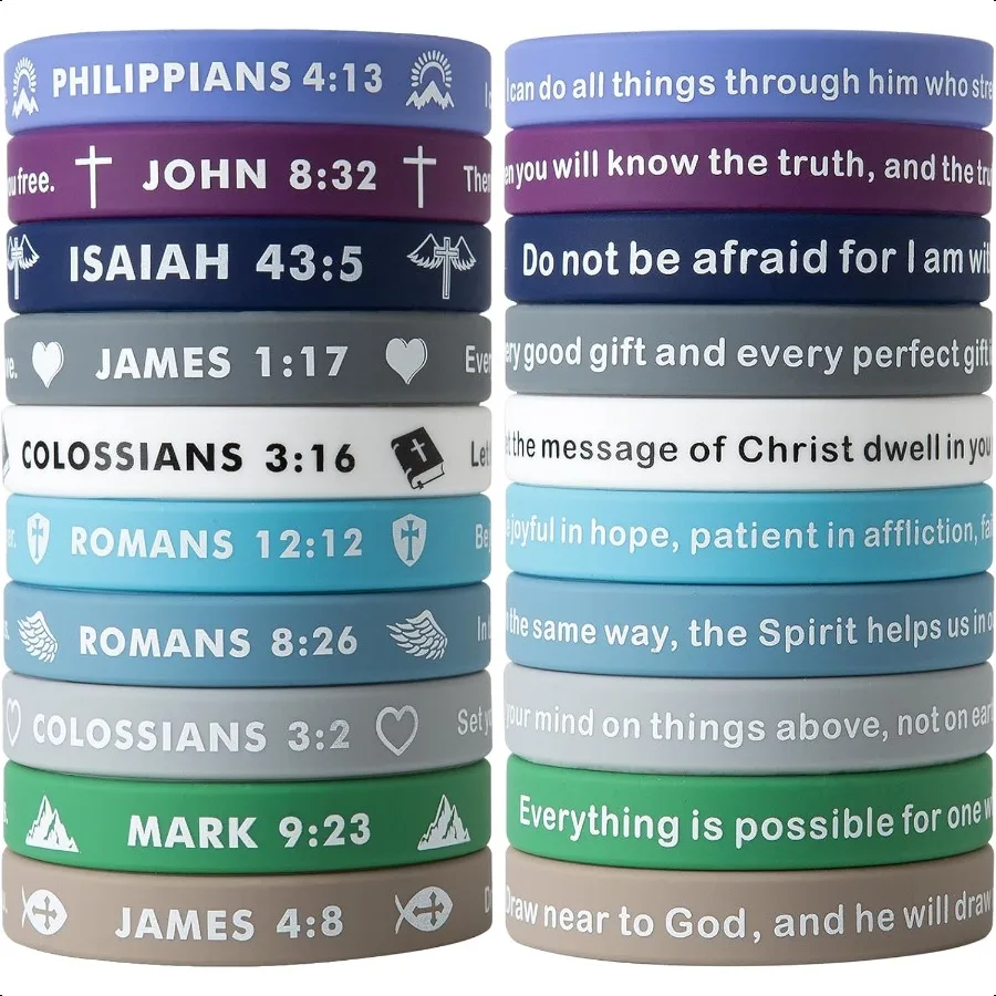 

20 Pieces Religious Silicone Wristbands Bulk Bible Rubber Bracelets Colorful Inspirational Christian Rubber Bracelets for Men W