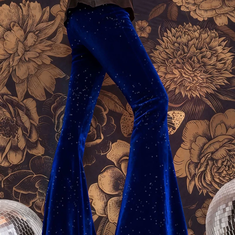 Autumn Fashion Hight Waist Flared Pants Women Casual Street Slimming Velvet Trousers 2026 Sprint Elegant Shiny Long Party Pants