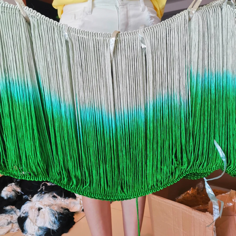 10 Yds Dip Dye Ombre Fringe Tassel Soft Rayon Latin Macrame Dance Dress Trimming Samba Skirt Tassel Green 30cm