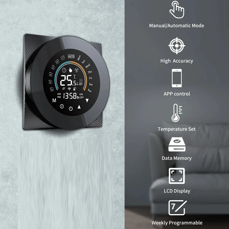 Tuya Wifi Thermostat LCD التحكم الرقمي في درجة الحرارة باللمس لـ Alexa White، غلاية الغاز (Wifi) متينة وسهلة التركيب وسهلة الاستخدام