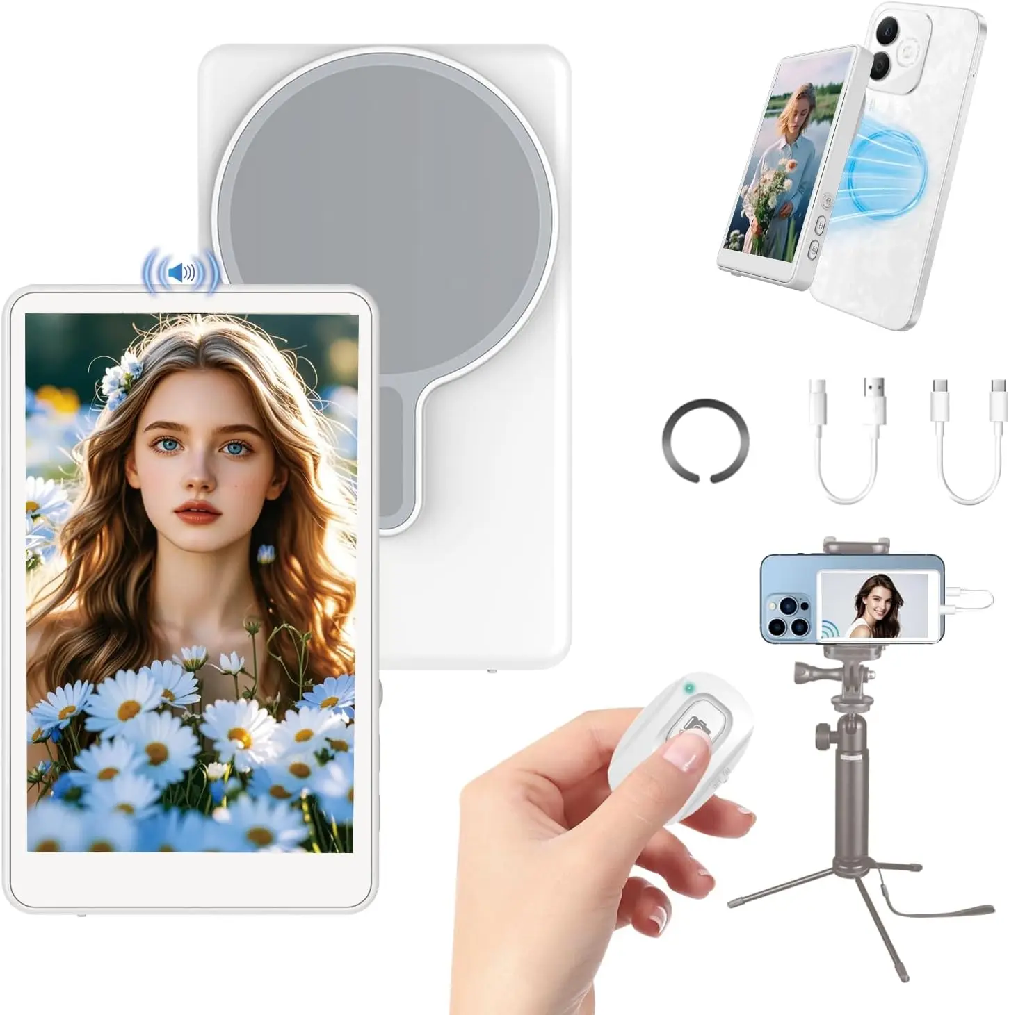 

Selfie Monitor Screen for iPhone, Built-in Speaker, Wireless Magnetic Selfie Screen for iPhone & Android, Back Camera Monitor with Remote Control for Selfie Vlog Live Stream