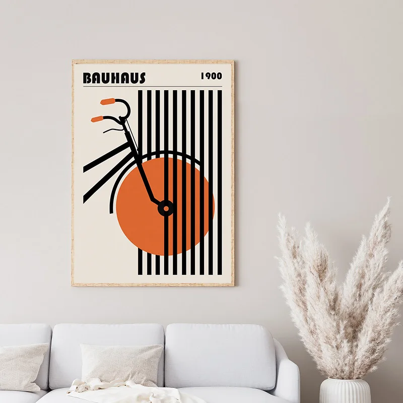 Bauhaus Bike Bicycle Mid Century Modern Cycling Poster Canvas Painting Minimalist Retro Wall Pictures for Living Room Home Decor