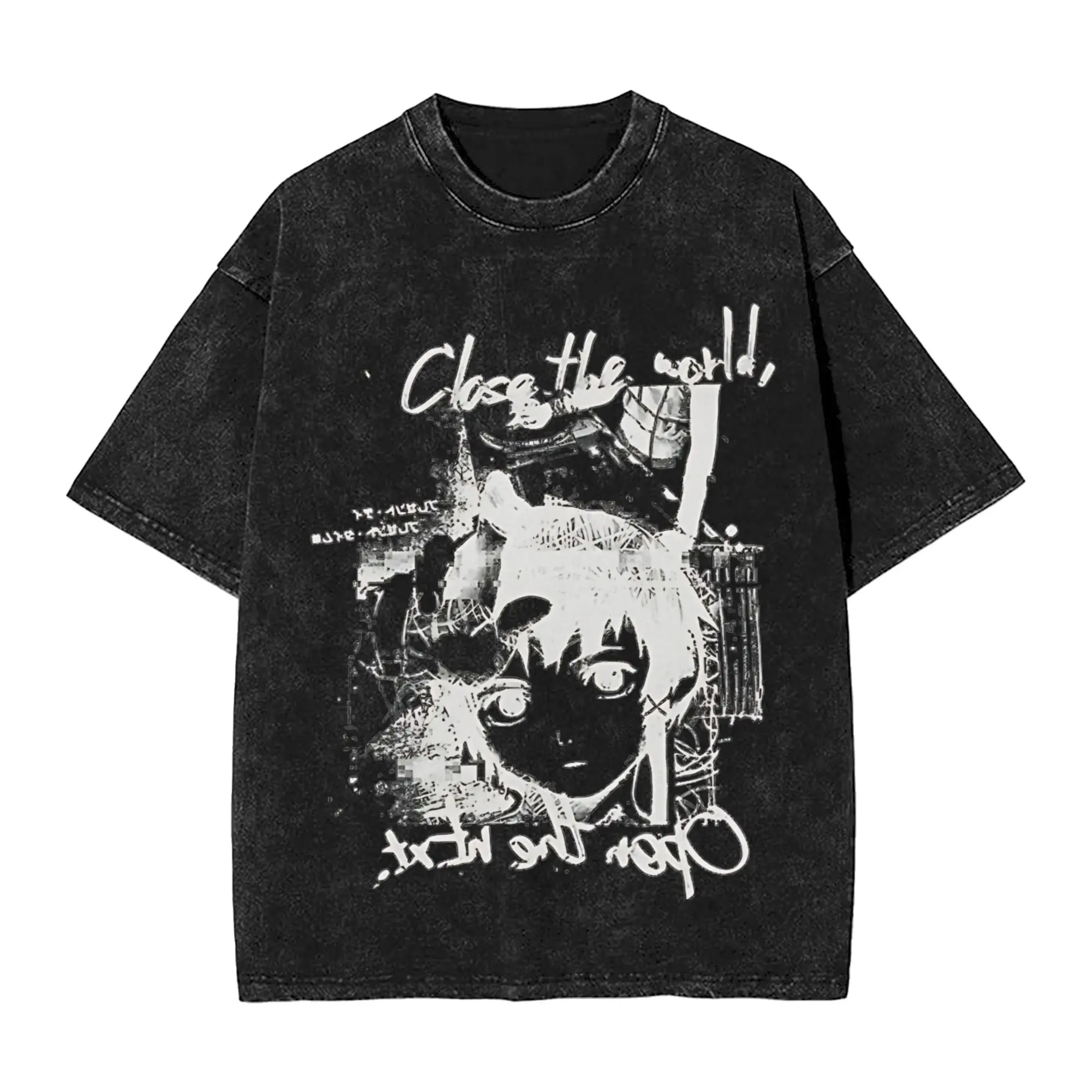 T-shirt délavé Serial Experiments Lain pour homme, style Y2K classique en coton, col rond, design hippie, vêtements grande taille pour l'été
