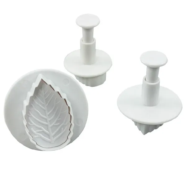 3Pcs Rose Leaf Fondant Plunger Cutters Set White Food-Grade ABS Plastic Cake Decorating Tools for Wedding Anniversary Christmas