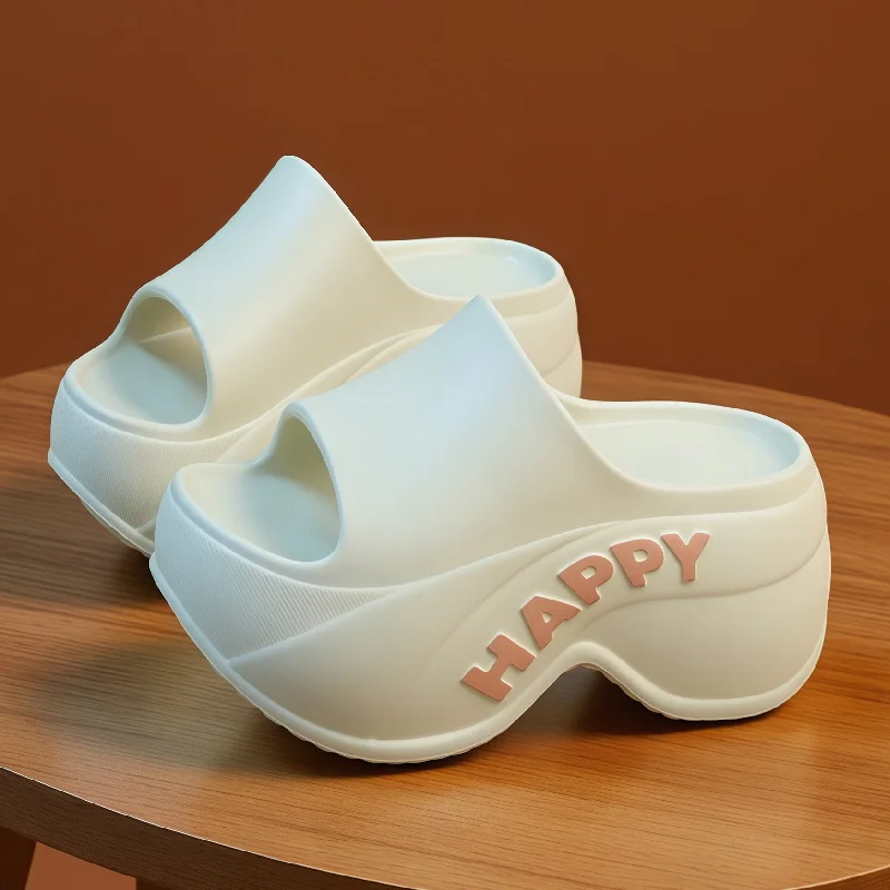 

New 7.5cm elevated slippers woman chunky sole sexy slides shoes ladies summer opne toe muls slippers women pink hig heel clogs