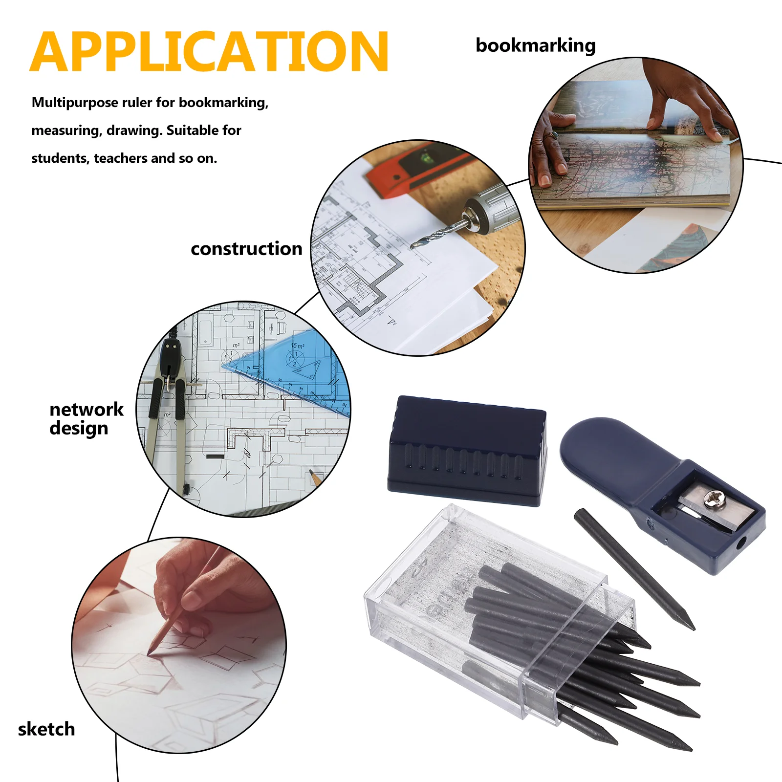 Compass Lead Refill for Math Compass/drawing Pencils Core with Sharpener Pointer Student