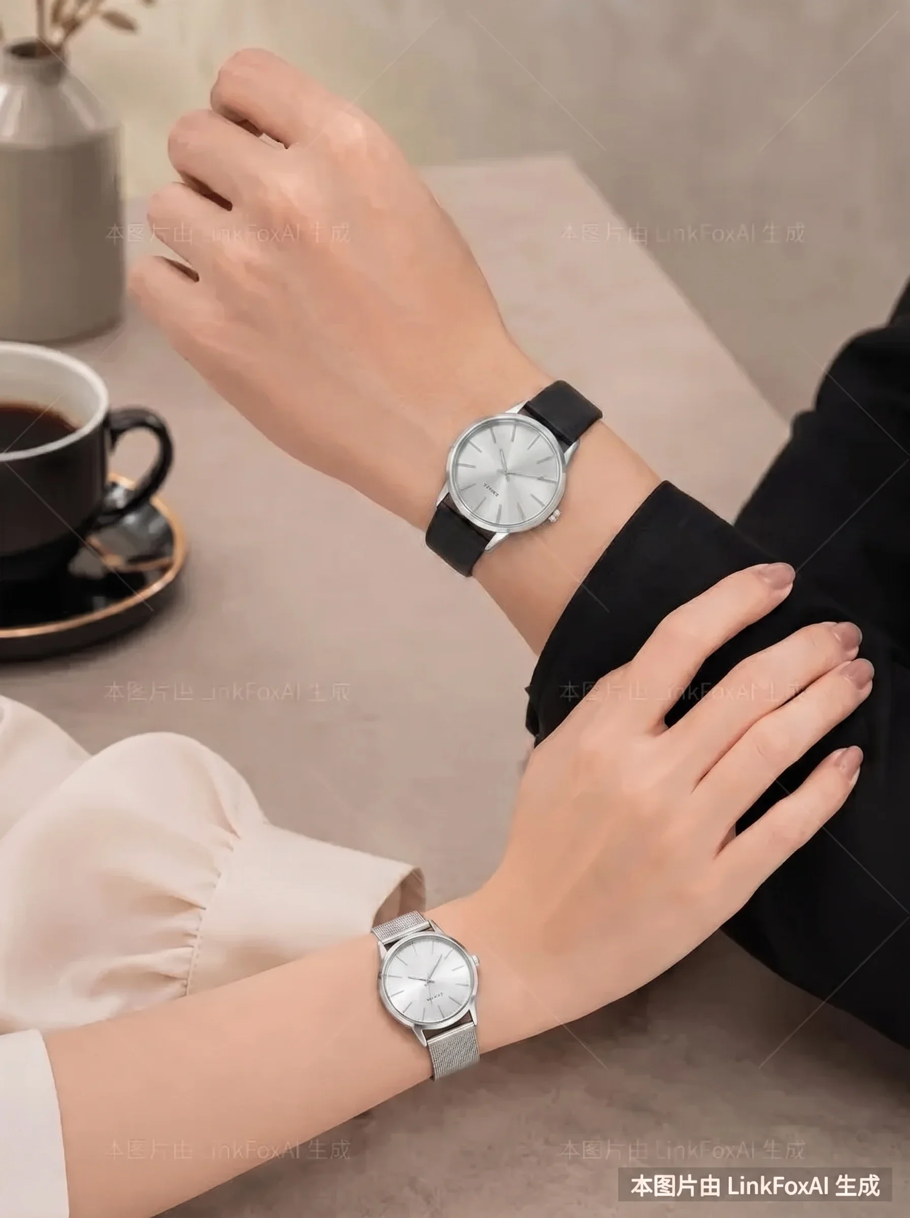 2Pcs Lovers Watch Set Classic Minimal Mesh & Leather Strap Analog Quartz Wristwatch Men Women Fashion Couple Matching Timepieces