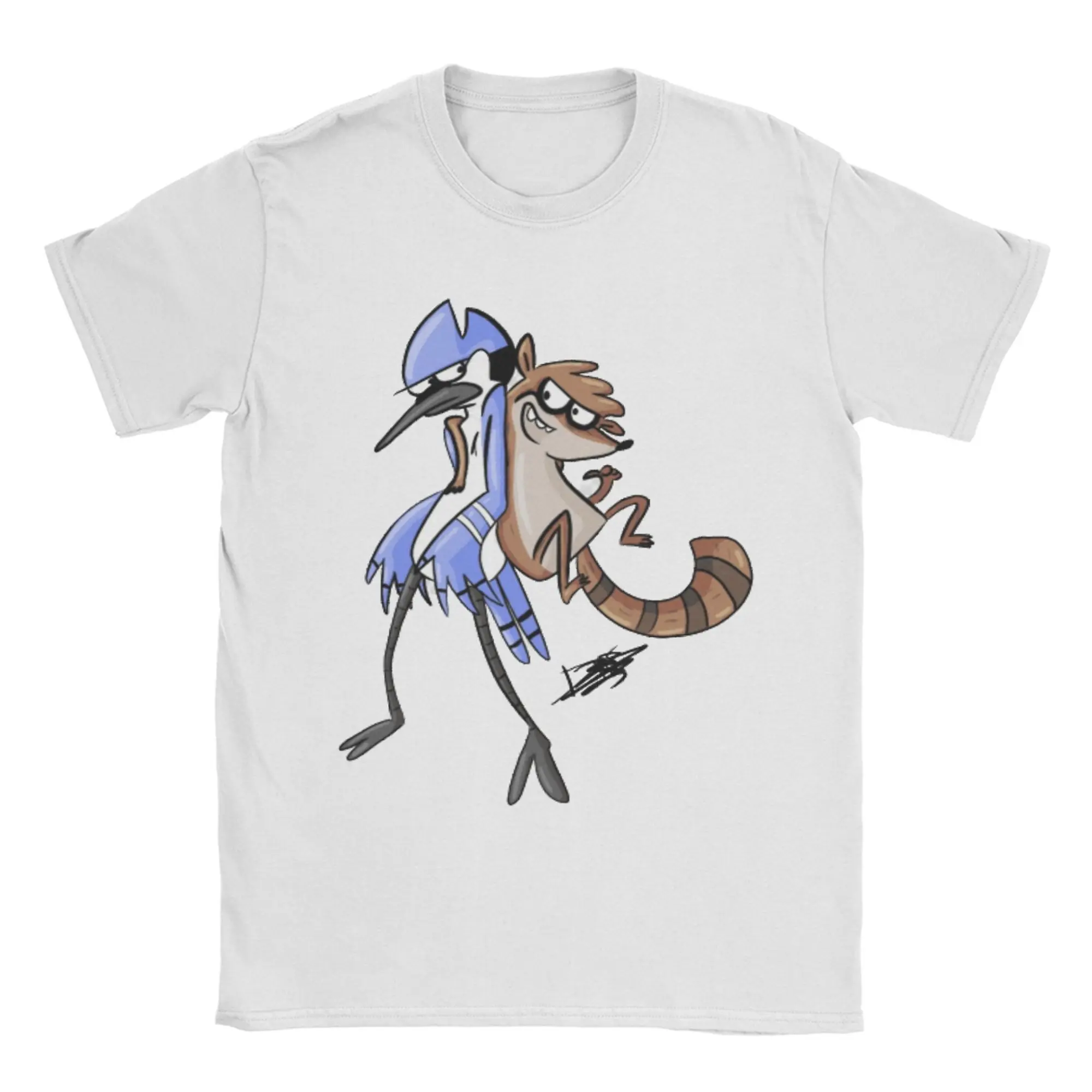 Kawaii Mordecai and the Rigbys Tshirts Men's Cotton Short Sleeve Regulars Show Round Neck Summer Tops Shirts