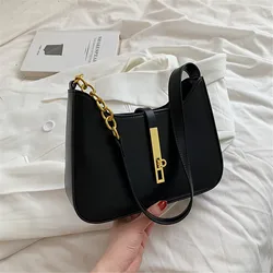 Women Trend Designer PU Leather Underarm Bags Casual Ladies Handbags Black White Purse