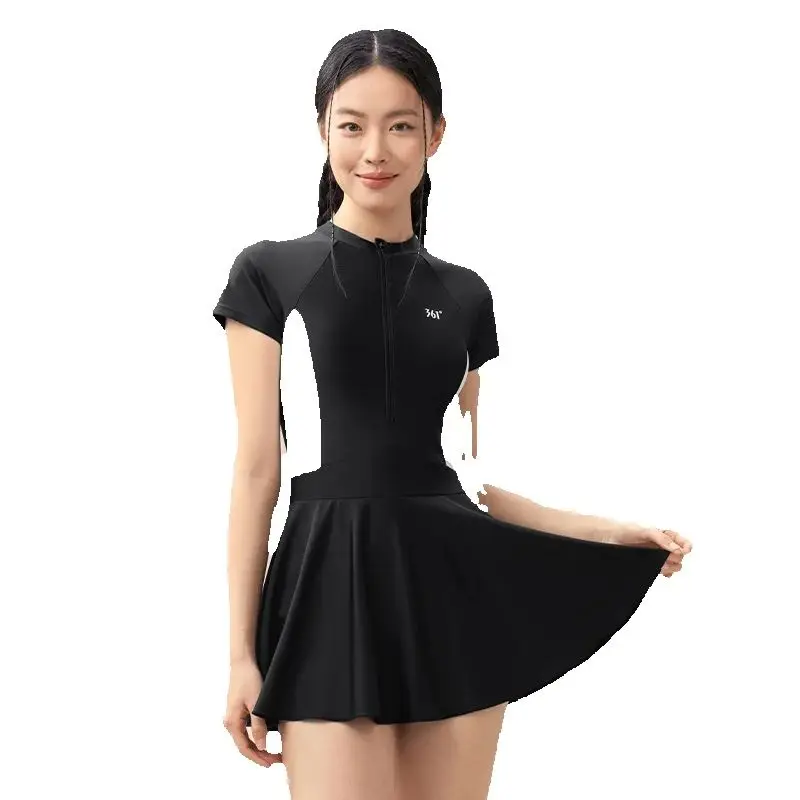 

Women One Piece Front Zipper Outdoor Water Sports Beach Surfing Swim Skirts Female Quick-Dry Bathing Push Up Athletic SwimWear