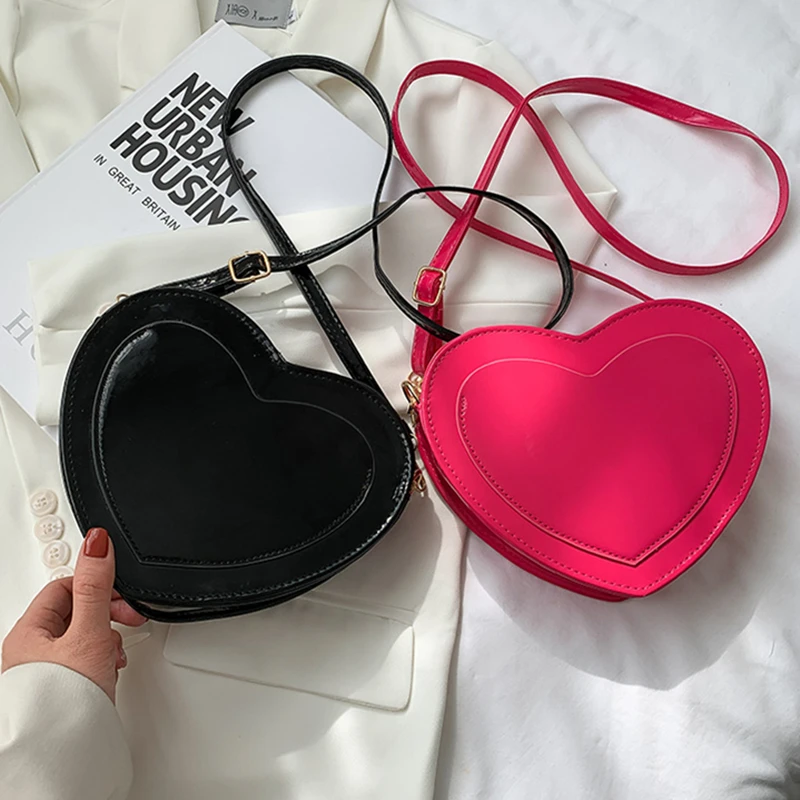 New Women\'s Love Heart Shaped Crossbody Bag Large Capacity PU Leather Fashion Casual Female Solid Mobile Phone Shoulder Handbag