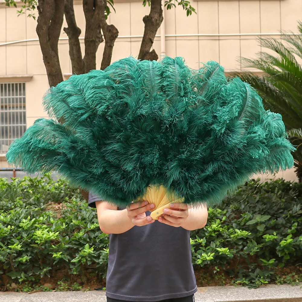 13 Bars Big Ostrich Feather Fans Colorful Plumes Folding Fan for Carnival Party Festival Opera Holding Props Decor Accessory