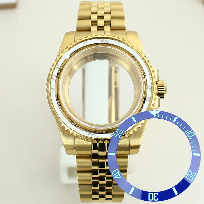 Gold 40mm Watch Case Jubilee Bracelet SUB Ceramic Bezel For Seiko NH35 NH34 NH36 NH38 Miyota 8215 ETA 2824 Movement 28.5mm Dial