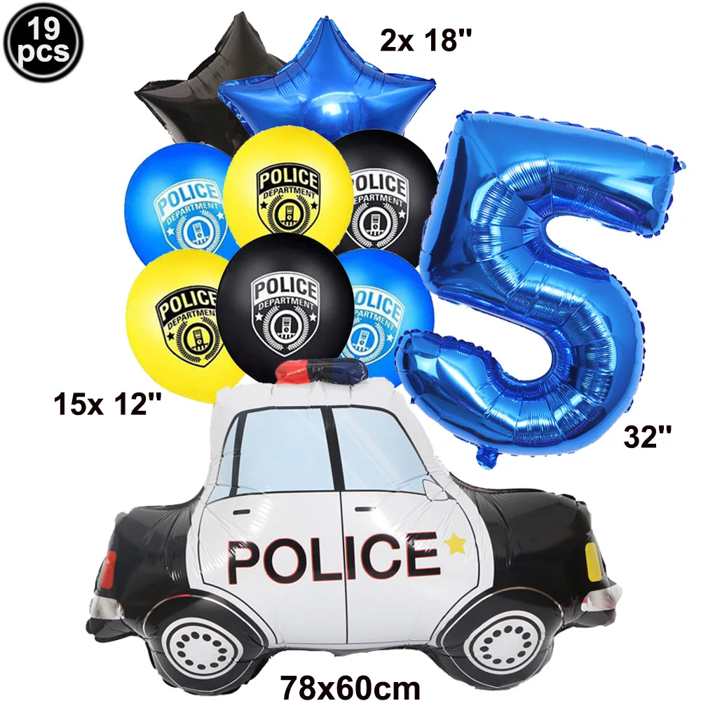 Police Themed Latex Balloon Set, Police Car Balloons, Estrela e Número Balloon, Birthday Party Decors