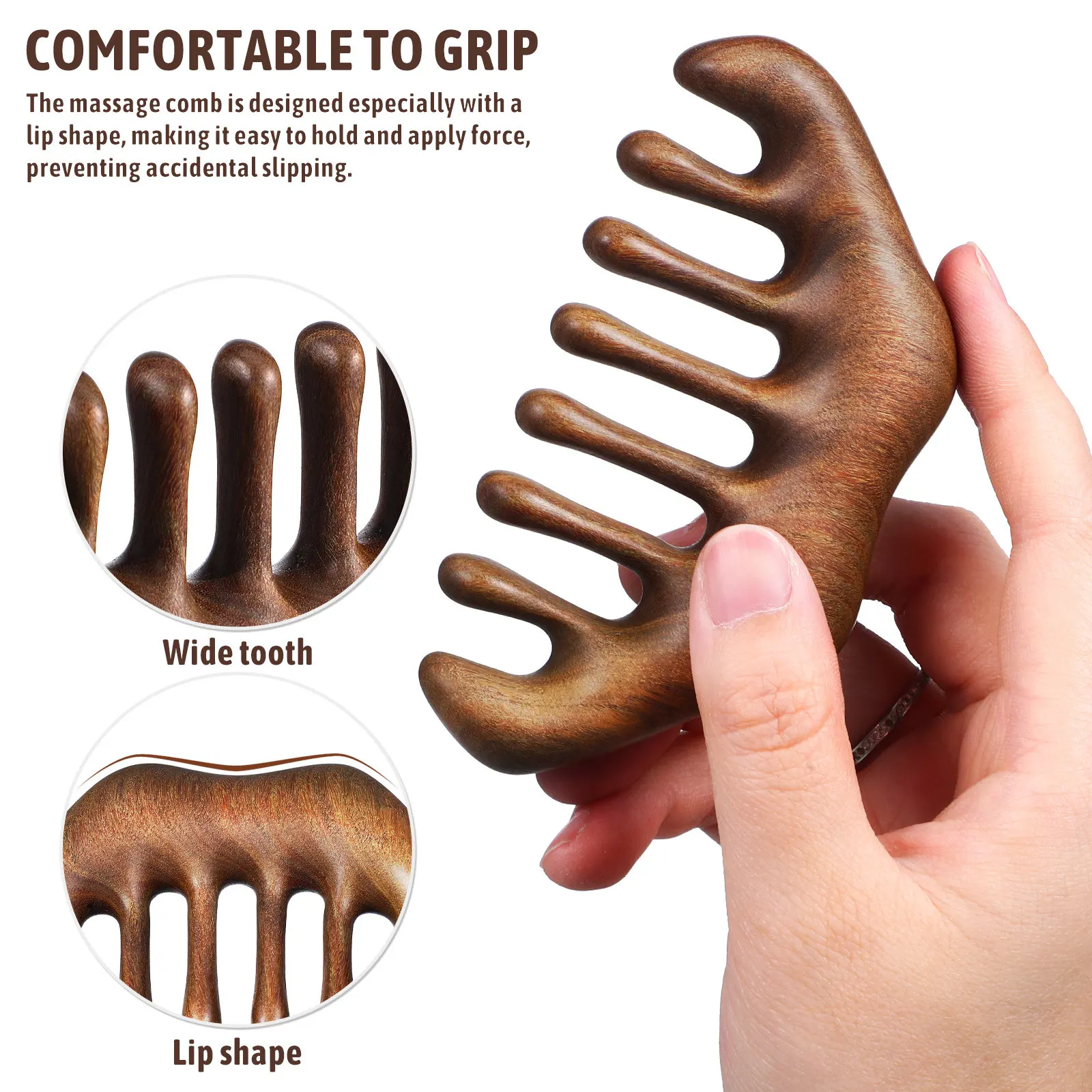 

Wooden Scalp Massager Massage Comb Sandalwood Wide Tooth Ergonomic Grip Hair Detangler Portable Body Acupoint Massager