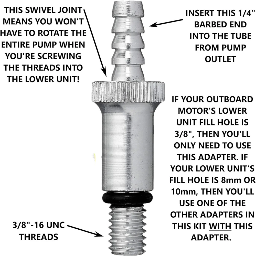For Standard Quart Bottles Lower Unit Gear Oil Pump Includes Metal Swivel 8mm 10mm Adapters Fit Most Marine Boat Outboard Motors - view 4