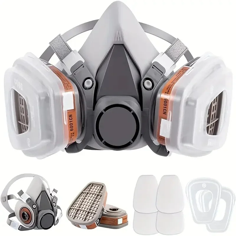 

1pcs Gas Mask Respirator Paint Spray Dustproof Industrial Dust Welding Fire Antismoke Respirator with Replaceable Cartridge