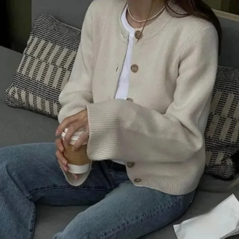 

3-цветный универсальный трикотаж, осенний свободный повседневный базовый классический женский кардиган с карманами, топы, женская осенняя модная верхняя одежда