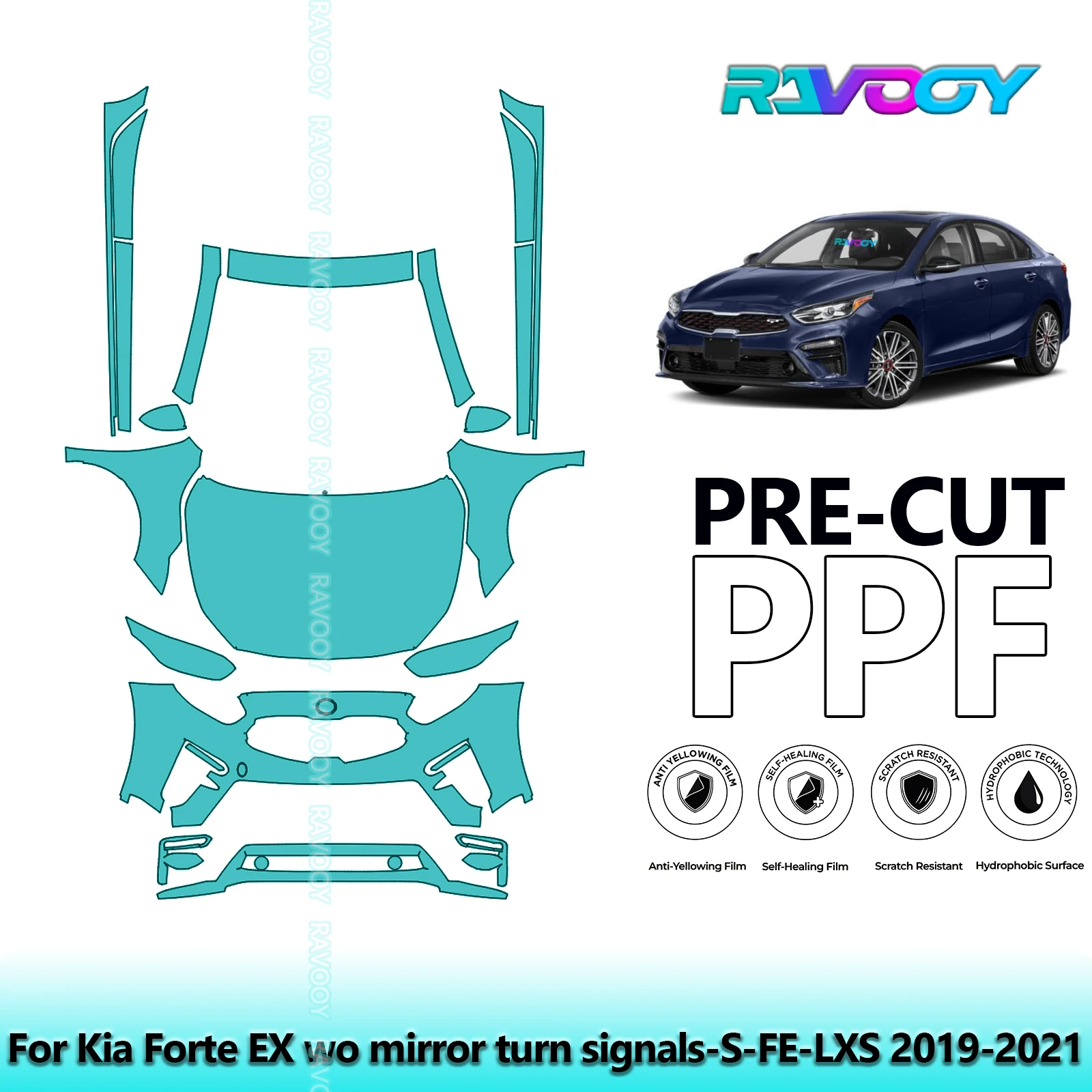 

Для Kia Forte EX Wo зеркальные указатели поворота-S-FE-LXS 2019-2021 передний комплект + гонщики 8,5 мил предварительно вырезанная защитная пленка для краски PPF прозрачный бюстгальтер