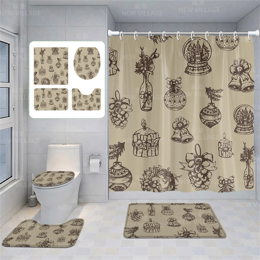 Huis Douchegordijnen Badkamer Decora Waterdichte Stof Antislip Badmat Waterabsorptie Gordijn Modern Nordic Vrolijk Kerstfeest