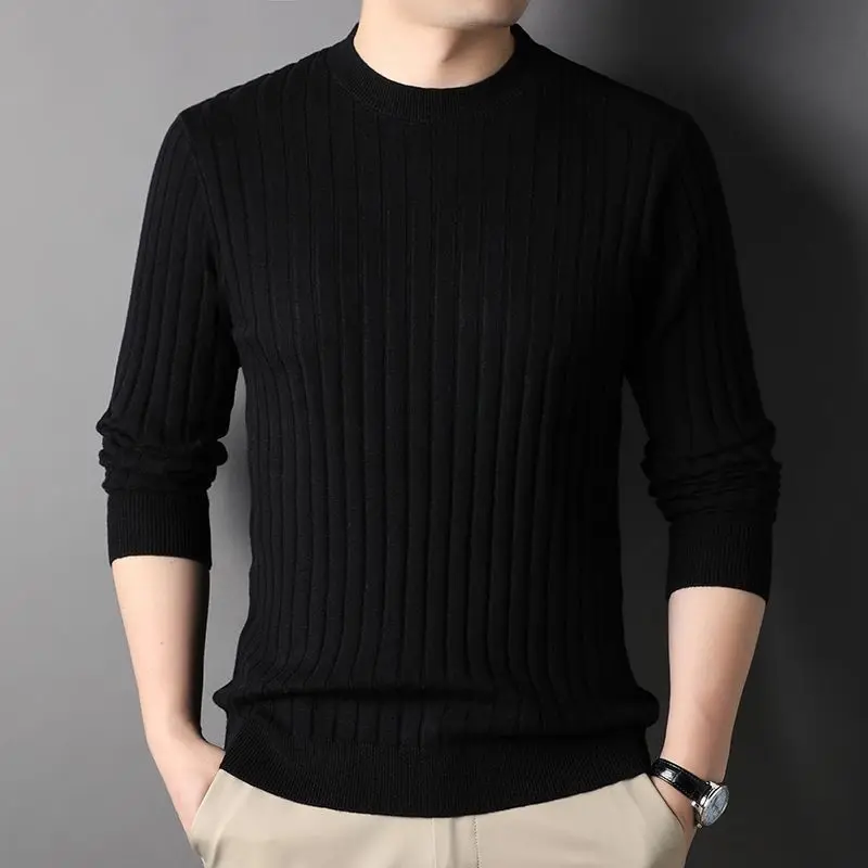 Autumn Winter Fashion V-neck Long Sleeve Pullovers Men\'s Clothing Thread Solid Knitting Casual All-match Simplicity Korean Tops