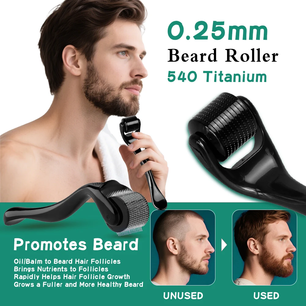 Rouleau Derma 0.2/0.25/0.3mm pour la peau, la barbe, la croissance des cheveux, masseur du visage, rouleau du cuir chevelu, Micro aiguille 540, outil de beauté de maquillage en titane