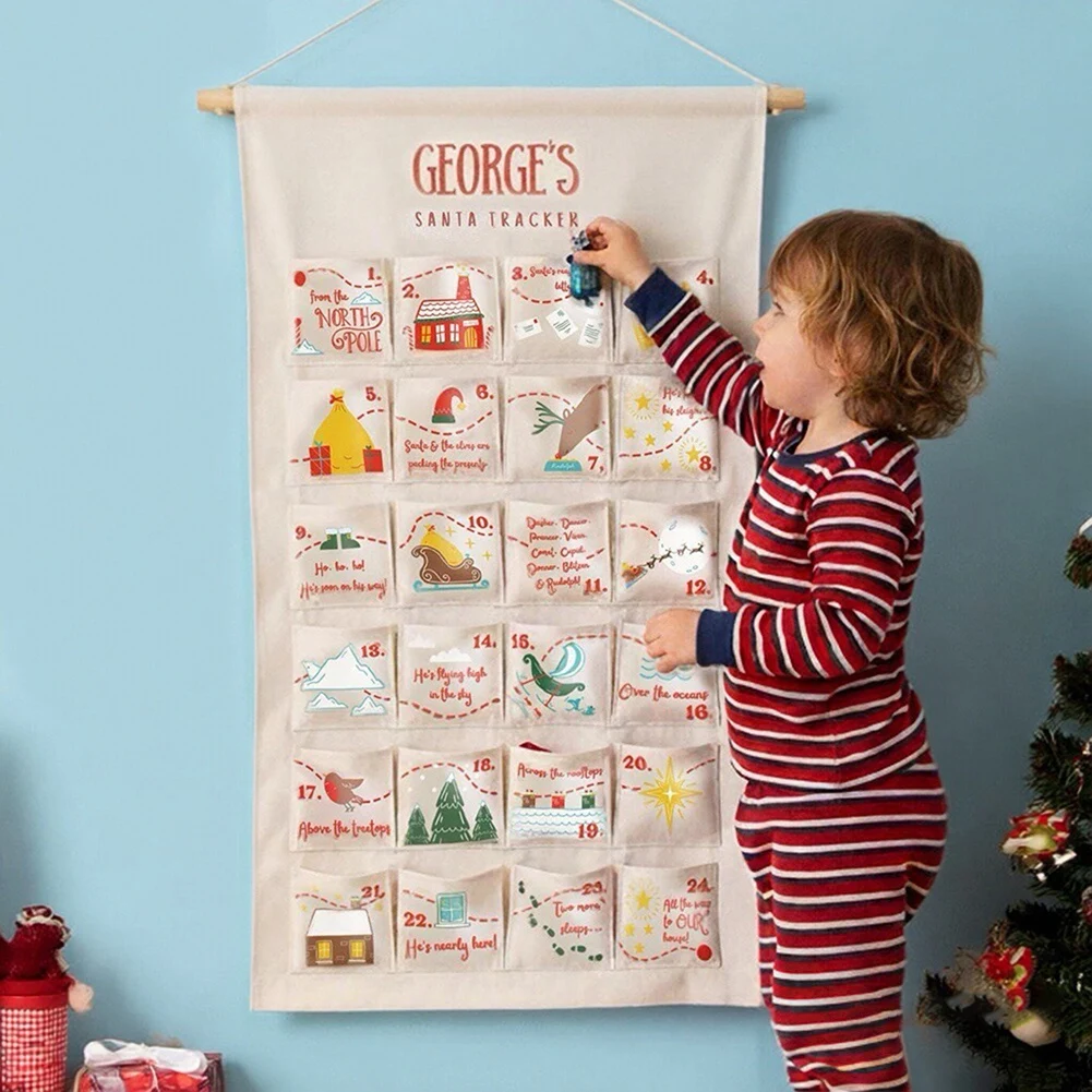 

Fabric Xmas Advents Calendar With Pockets 24 Days Hanging Xmas Countdown Wall Decoration Christmas Present Living Room Decor
