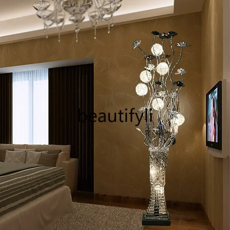 Creative and simple modern personalized floor lamp bedroom led vase decoration crystal floor lamp remote control aluminum