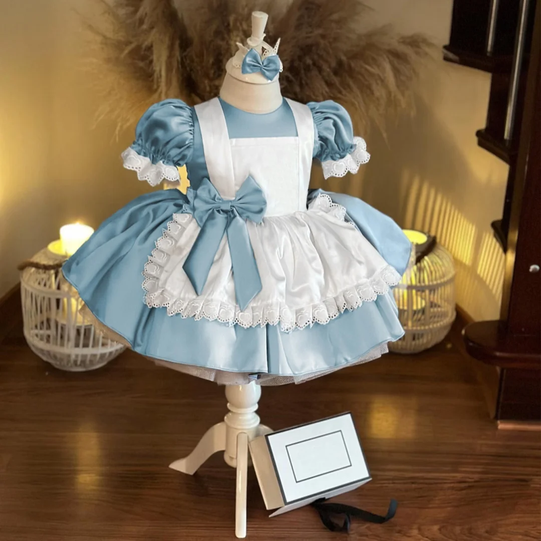 

Girls dresses princess dresses Alice in Wonderland puff sleeve bow dresses Apron fluffy skirt role-playing festival performance