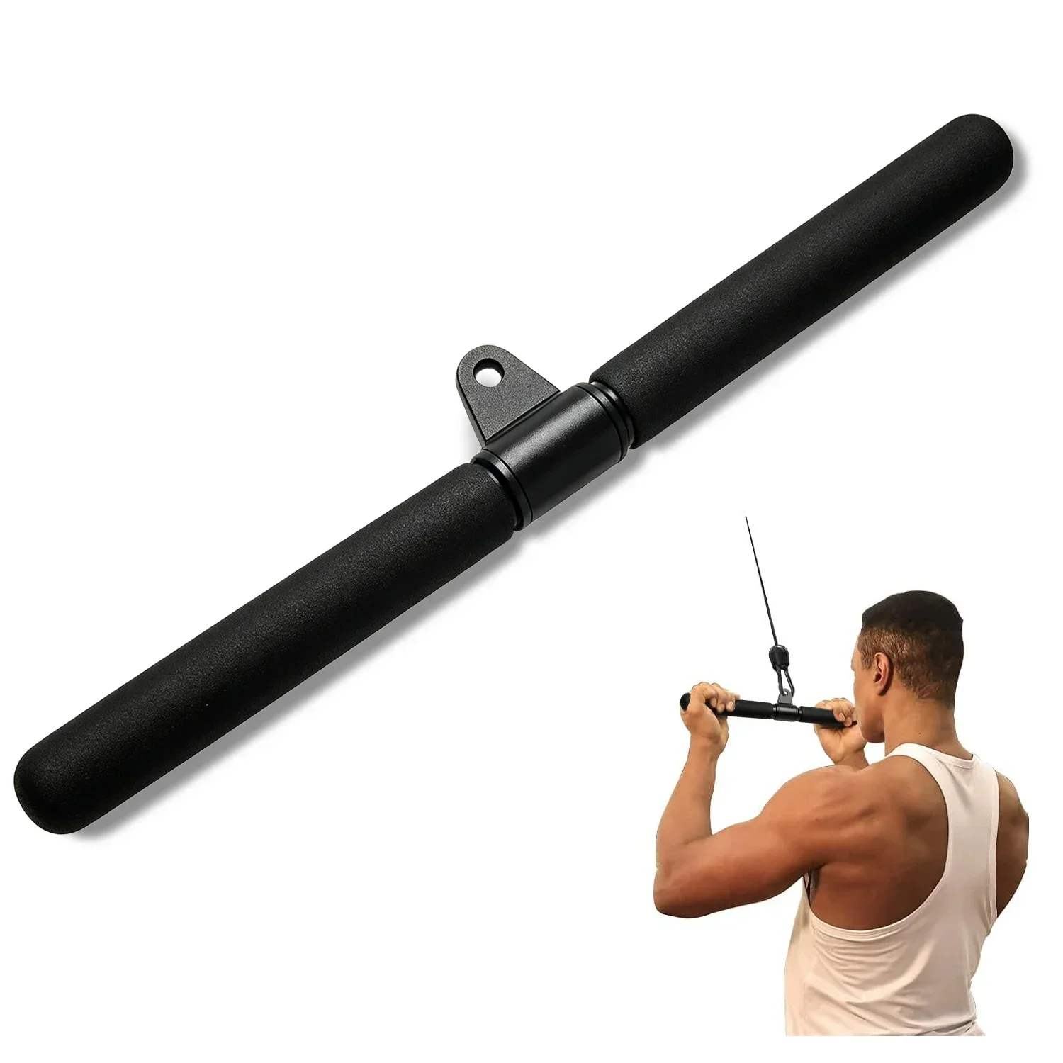 Tricep Straight Bar with PVC Soft Handle, Pull Down Bar 360 Rotating, Lat Pulldown Attachments Cable Machine Attachments