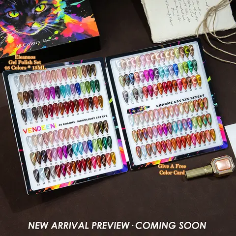 VENDEEN 48 Colors Chromatic Moonlight Cat Eye Gel Polish Satin Glass Bead Crystal UV LED Soak Off Nail Art Manicure Varnish Set