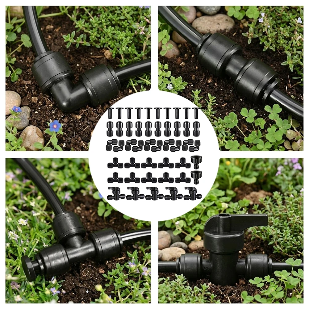 Drip Irrigation 47-Piece Connector Kit Compatible with Most Brands Using 14-Inch Tubing Inner Diameter 0.17 to 0.20 Inches