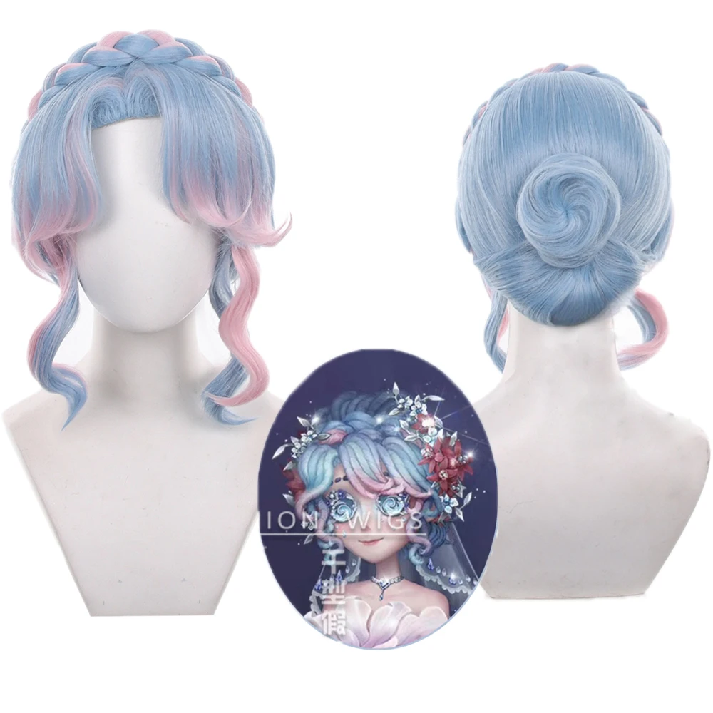 High Quality 11.81in Pink Blue Gradient Emma Woods Cosplay Wig Heat Resistant Synthetic Hair Halloween Party Role Play Wig