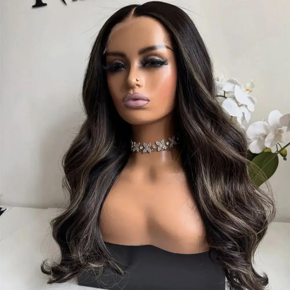 

Синтетические парики 13x4 с темными оттенками и светлыми прядями, 24 дюйма, с эффектом Body Wave, без клея, термостойкие, для ежедневного использования