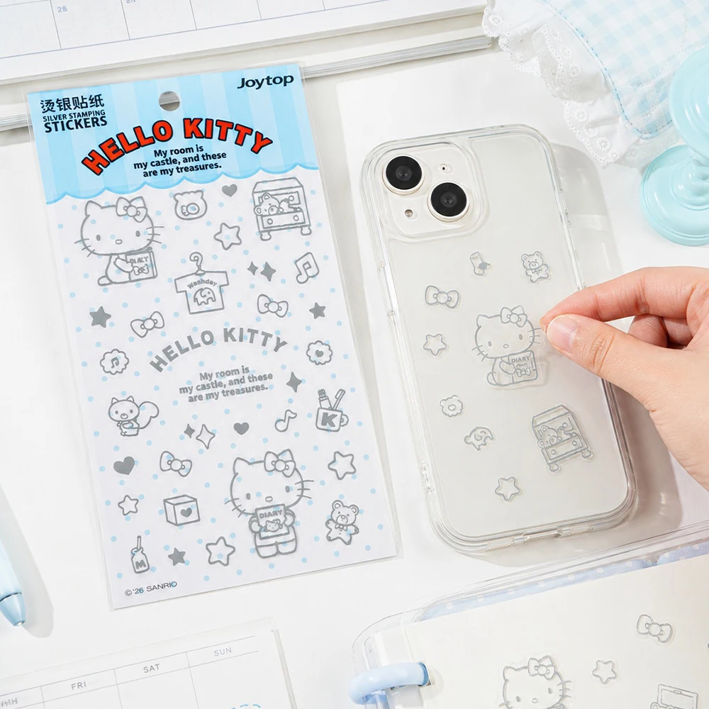 Genuine Hello Kitty Silver Foil Stickers Kawaii Clear Deco Sheet for Scrapbook Journal Planner Phone Laptop Bottle Women Gift