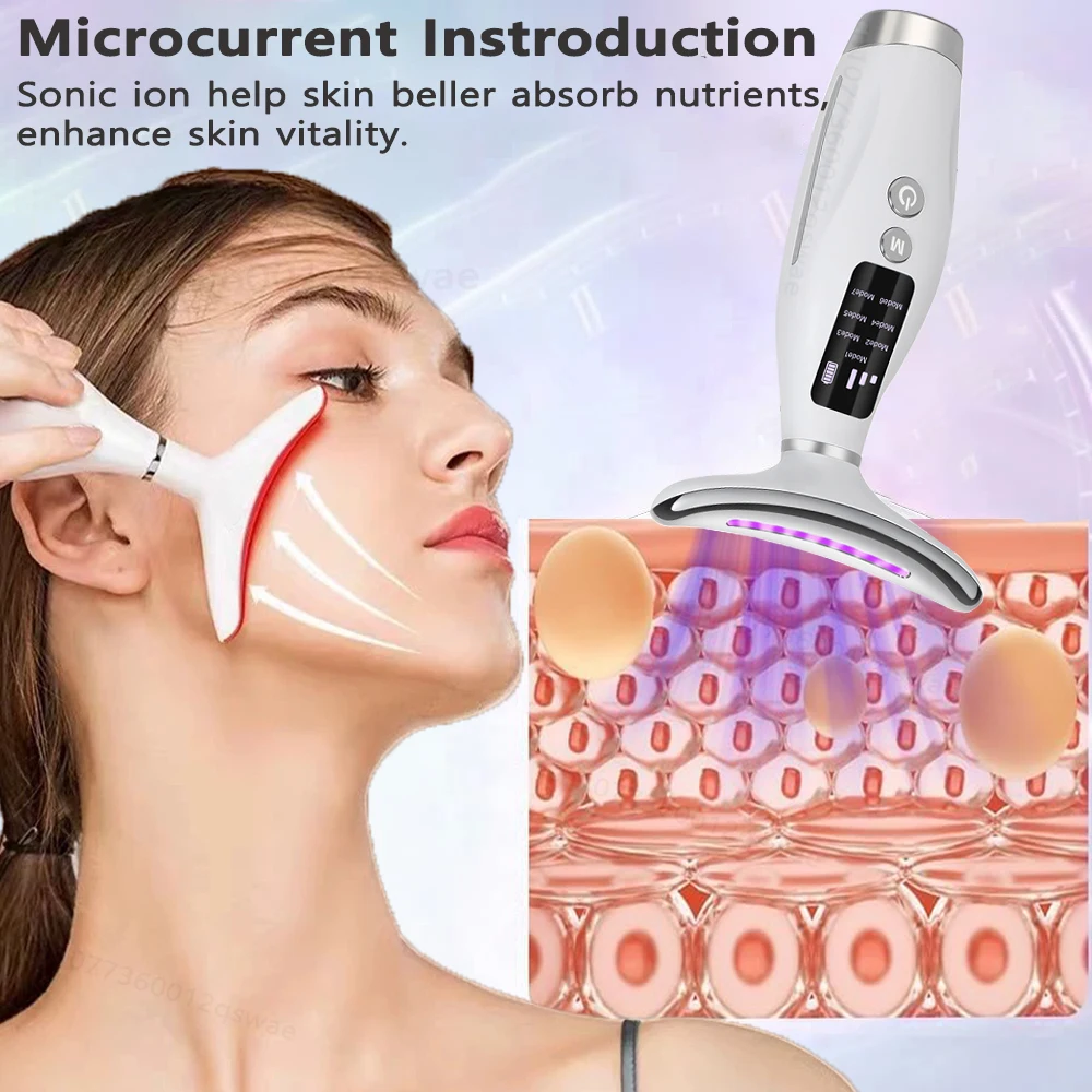 Microcurrent EMS Pescoço Levantamento Dispositivo, Massagem Facial, Removedor De Chin Duplo, LED Fóton Facial, Apertamento Da Pele