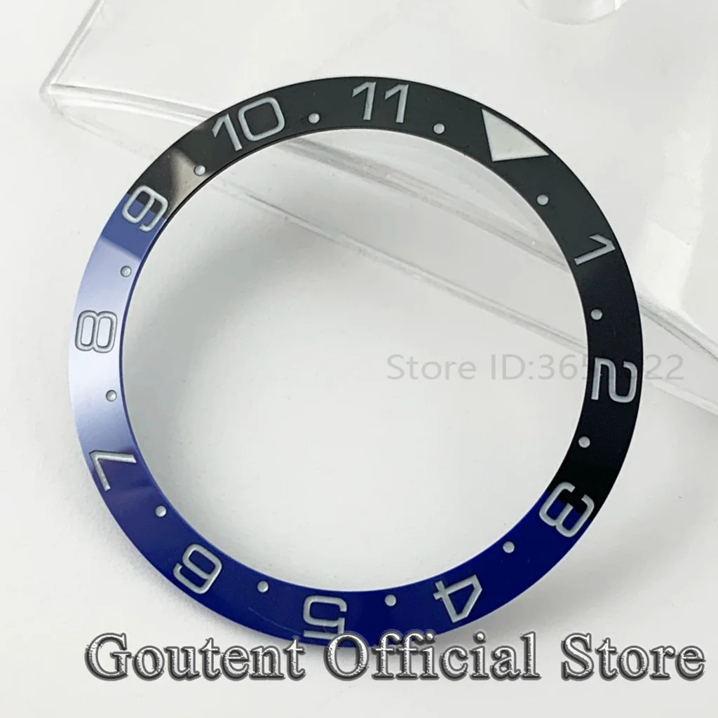 Goutent 38mm Blue Black Bezel Insert 12H Dual-Time C3 Super Green Blue Luminous Ceramic Bezel Watch Parts