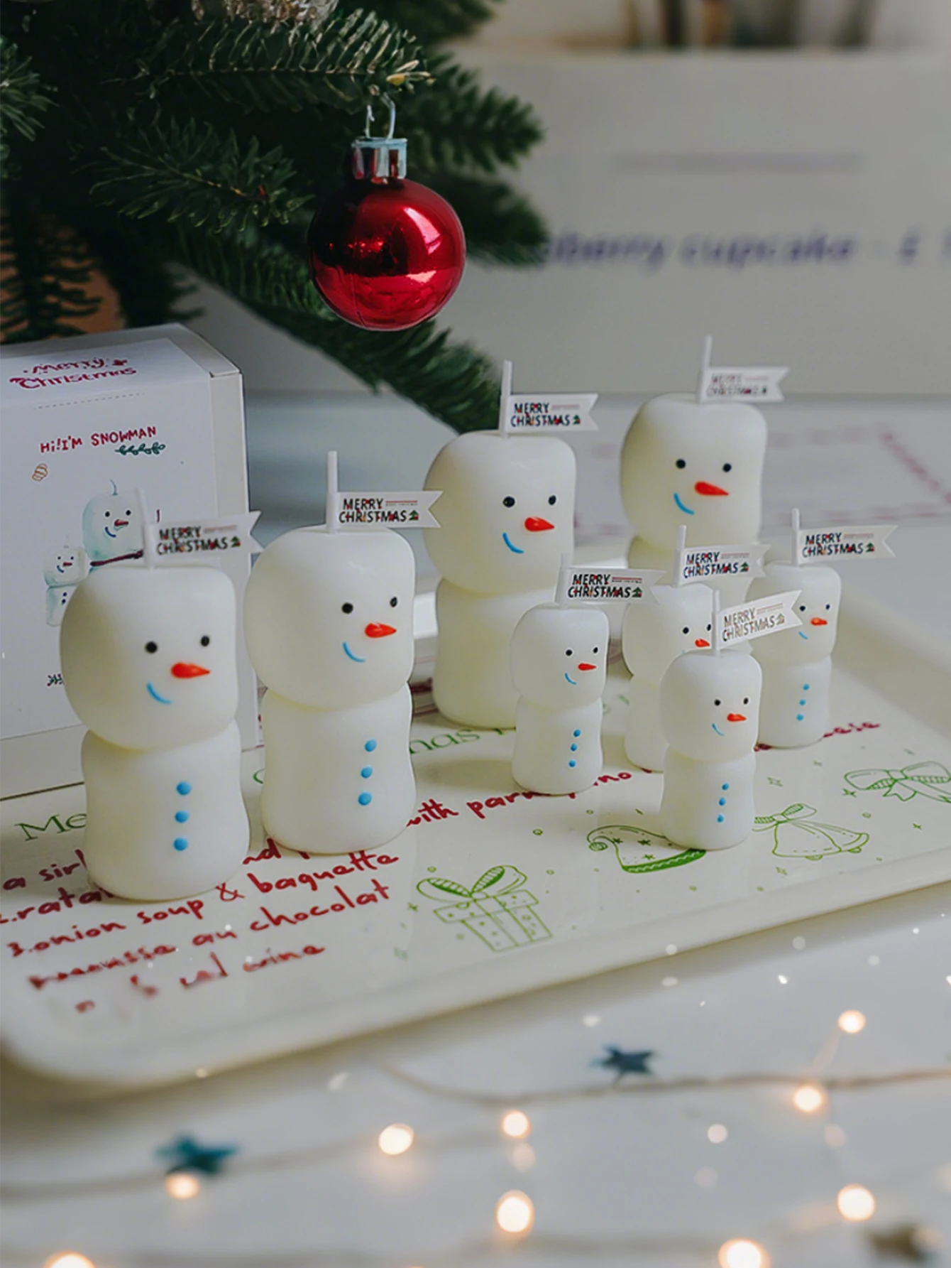 2 pieces /set, Christmas Snowman Scented Candle Set, two gift boxes of one large and one small, soybean mixed wax, British pear
