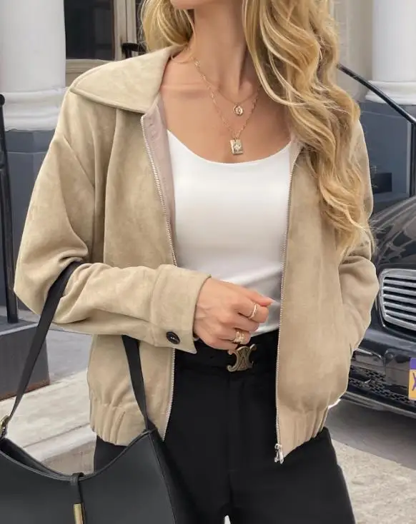 2026 Spring/summer Women's Casual Vacation Travel Collar Long Sleeved Solid Color Jacket