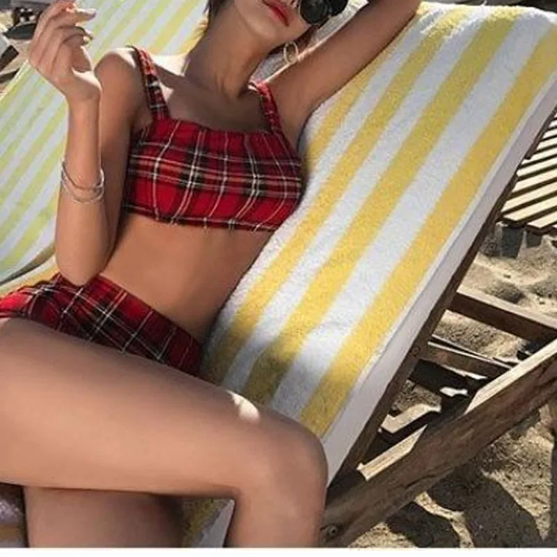 Summer New Stripe Bow Conservative High Waist Two-piece Set With Chest Pad Without Steel Support Beach Vacation Split Swimsuit