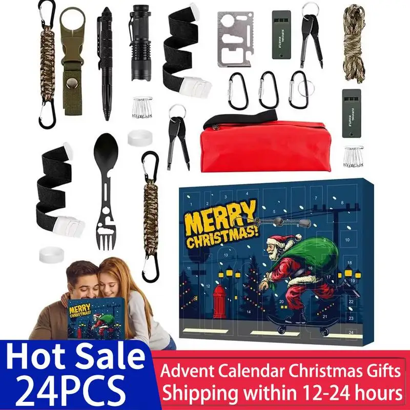 

Survival Kit 24 DAY Christmas Countdown Advent Calendar Multi-purpose Survival Tools for Hiking Camping Fishing Backpacking